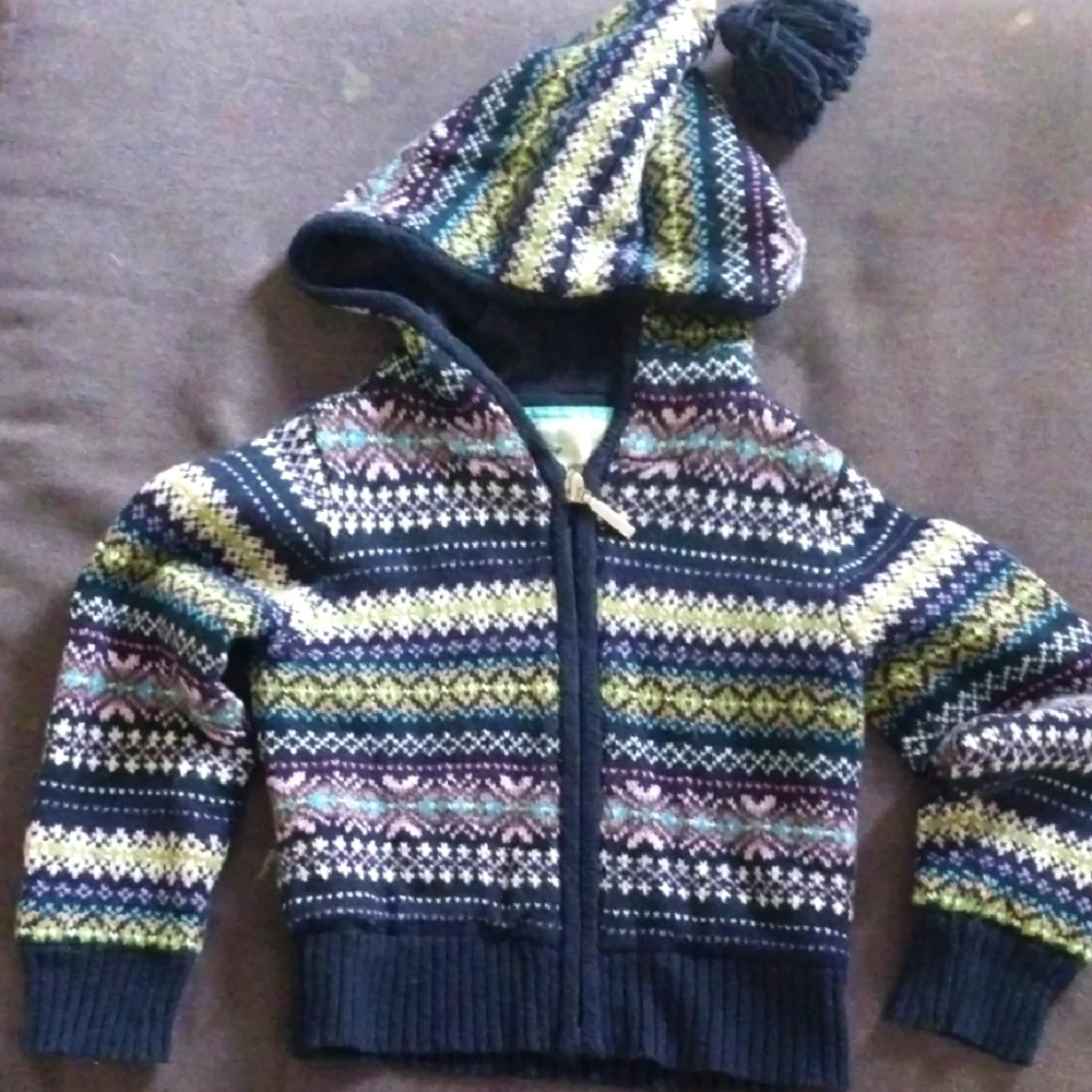Gap Patterned Kids Hooded Sweater with Pom-Pom 4T